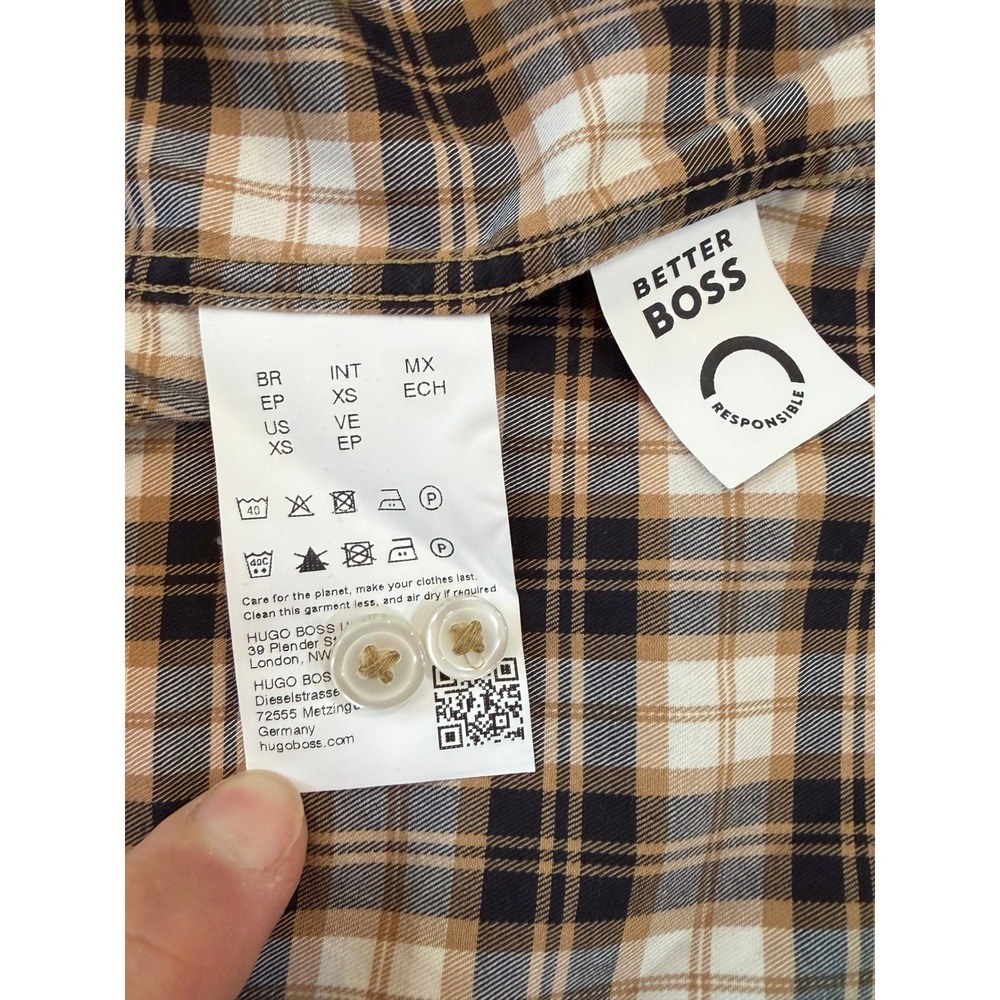 HUGO BOSS Regular‎ Fit Stretch Plaid Shirt XS Beige Black Long Sleeve - Picture 5 of 8